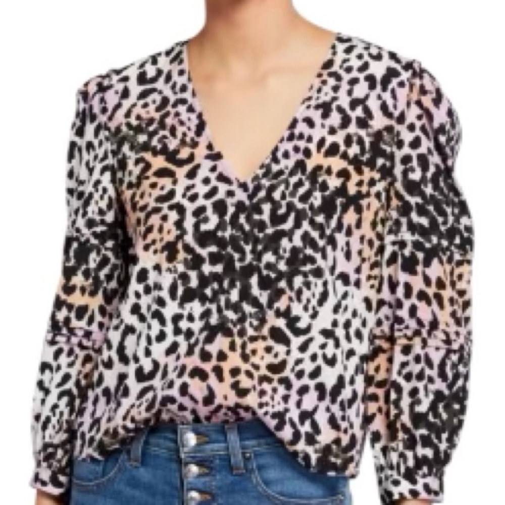 Veronica Beard Ramona Leopard Print V-Neck top